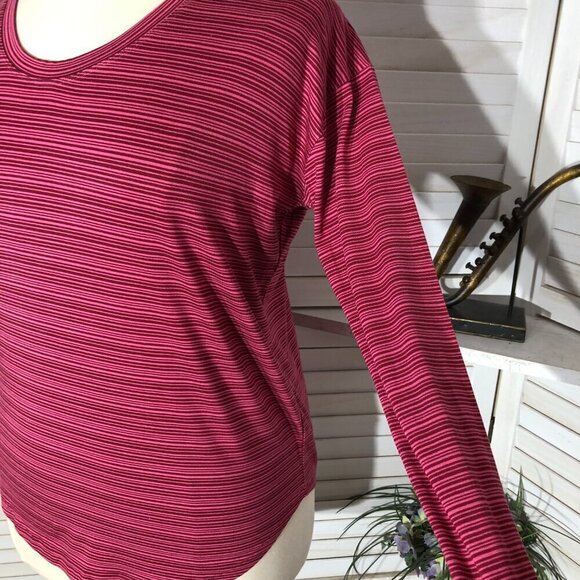 Athleta Long Sleeve Striped Shirt Pink Scoop Neck Large - Picture 6 of 10